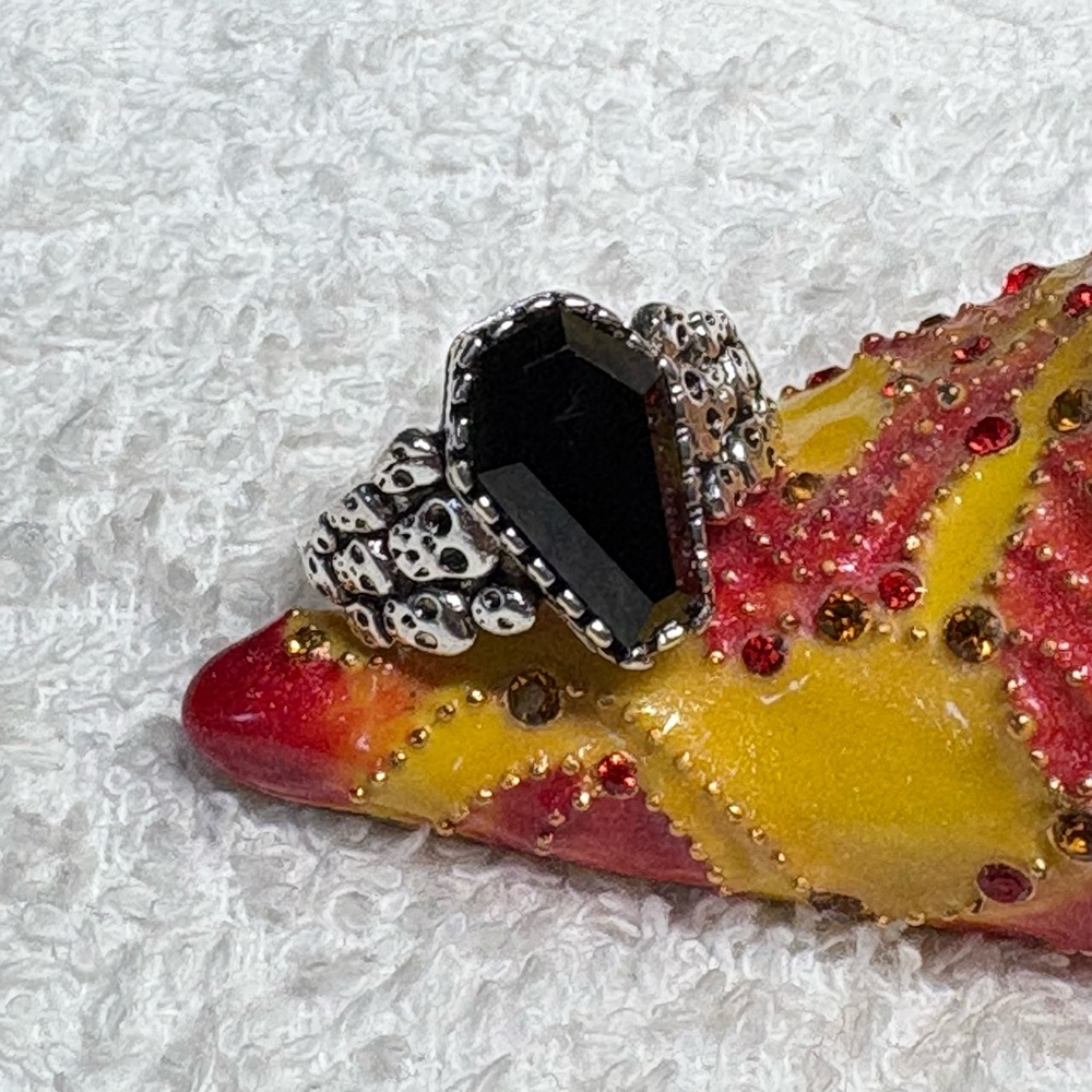 Coffin shaped Elegant Black and Silver Women's Ring